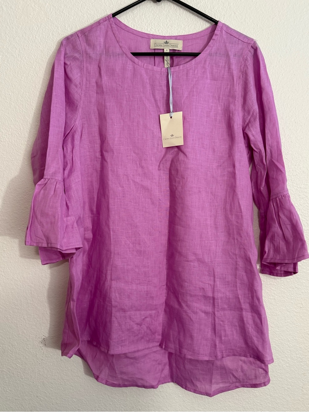 Crown linen designs women size s Lilac Ruffle-Sleeve Linen-Blend Blouse - Picture 2 of 8